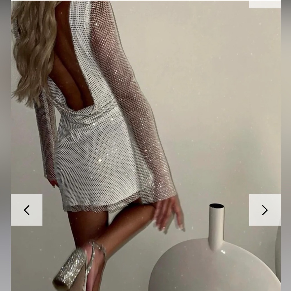 12th Tribe Silver Mesh Sequin Mini Dress